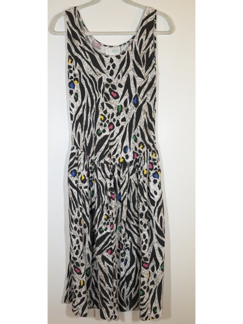 Vintage 80s Mister Noah graffiti neon zebra drop waist tank dress L vaporwave